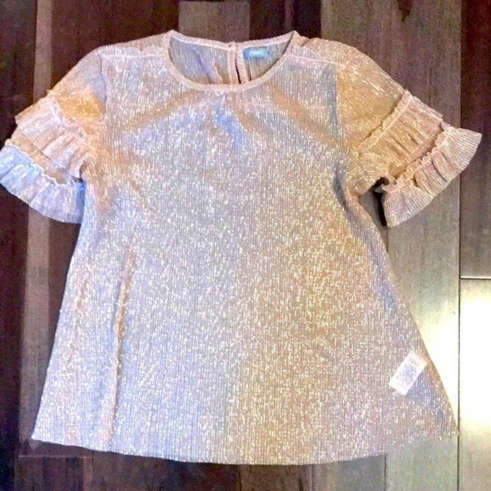 Next Ruffle Sleeve Gold‎ Shimmering Blouse 11 EUC